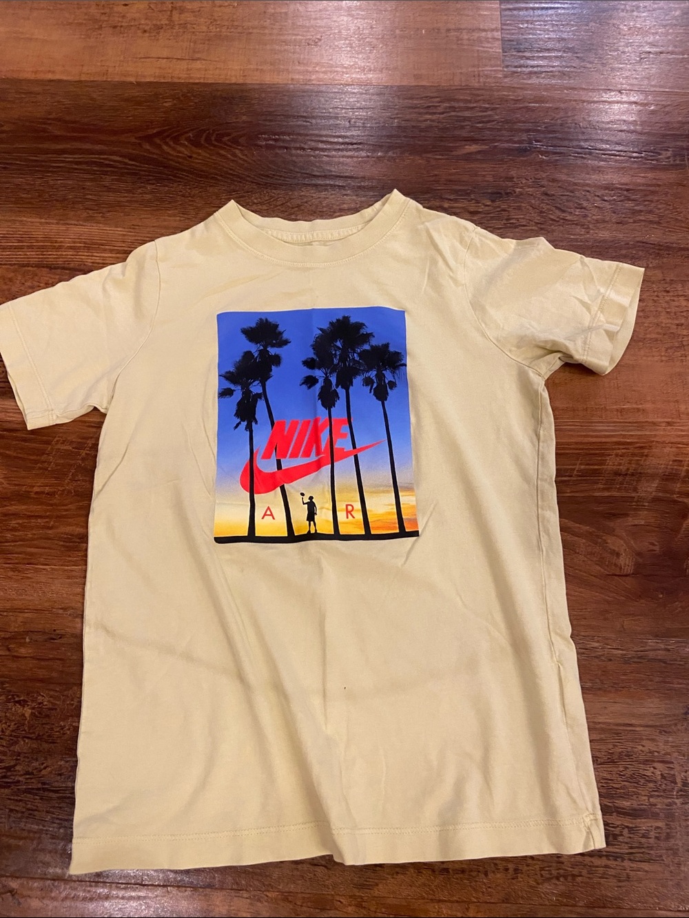 Nike Yellow Graphic Sunset Palm Tee with Red Swoosh